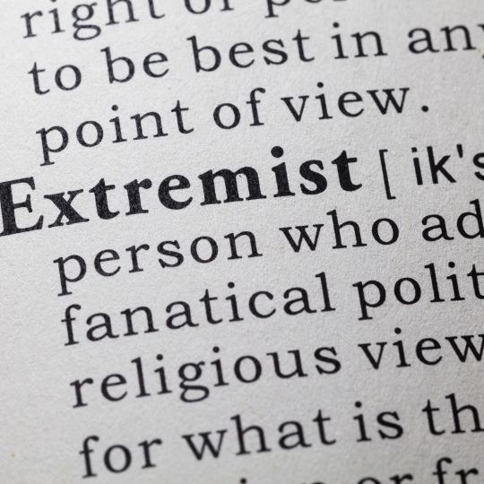Dictionary page with partially visible
definition of EXTREMIST